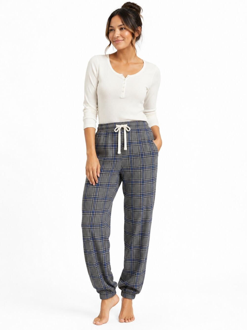 LR4010 Abercrombie Fitch Sleep Pants XL Gray Blue Plaid Jogger Lounge Soft